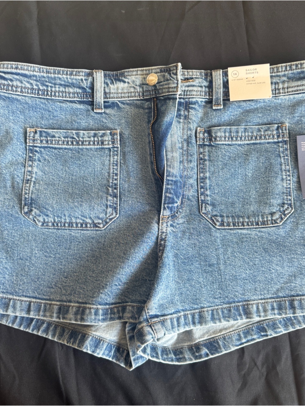 Universal Thread Size 14 High Rise Sailor Denim Shorts Patch Pockets Stretch NWT